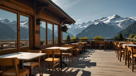 holiday in swiss mountain from wooden hutの素材