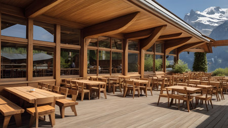 holiday in swiss mountain from wooden hutの素材