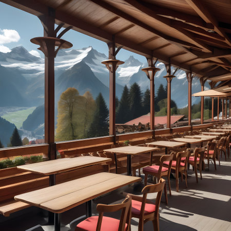 holiday in swiss mountain from wooden hutの素材