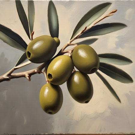 Olive fruits on the bush with green leavesの素材