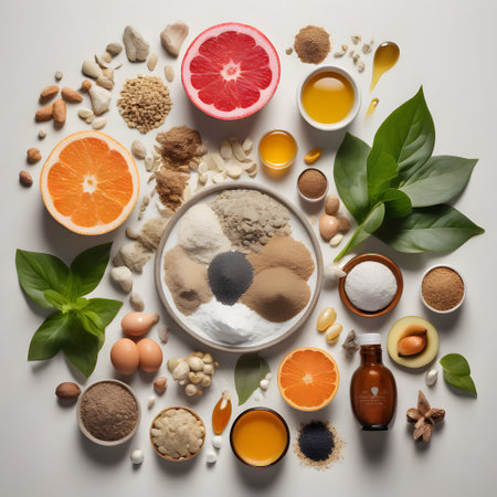 colorful powdered spices in small bowls in the kitchenの素材