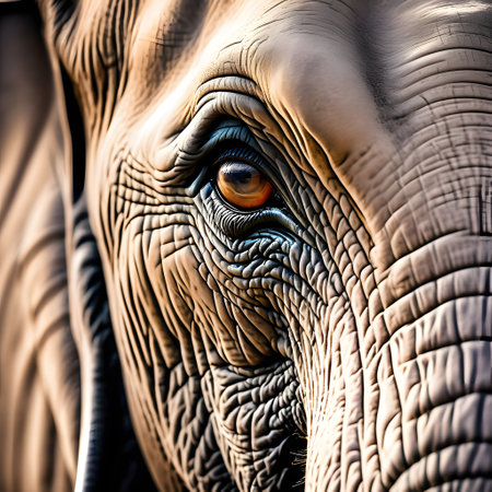 Head of a mighty elephant with eyes and fake skinの素材