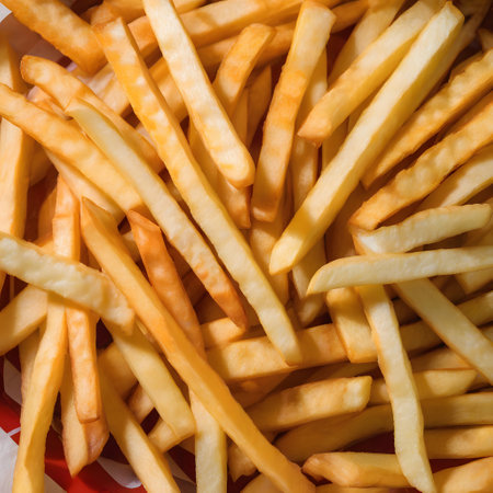 Delicious crispy gold blur fries in a bowlの素材