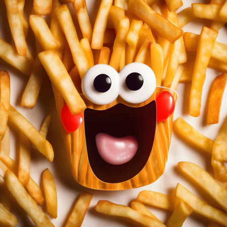 Delicious crispy gold blur fries in a bowlの素材