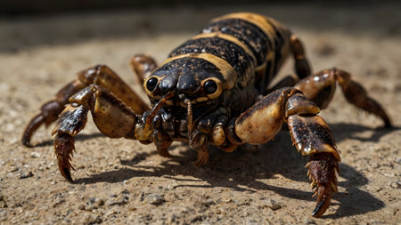 A scorpion crawls through the desertの素材