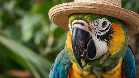 cute colorful parrot with hat as a tourist attractionの素材