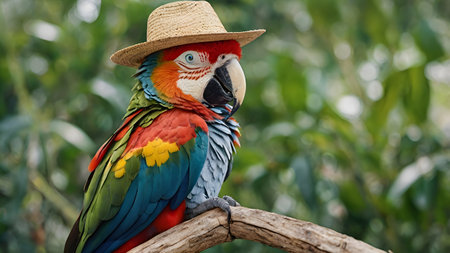 cute colorful parrot with hat as a tourist attractionの素材