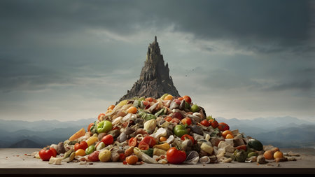 a pile of rotten vegetables and fishの素材