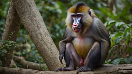 wild mandril monkey in forestの素材