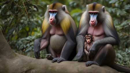 wild mandril monkey in forestの素材