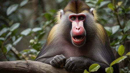 wild mandril monkey in forestの素材