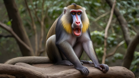 wild mandril monkey in forestの素材