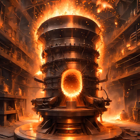 Iron foundry with liquid steel in cast formsの素材