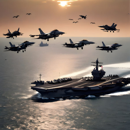 military carrier ship in the sea with aircraftの素材