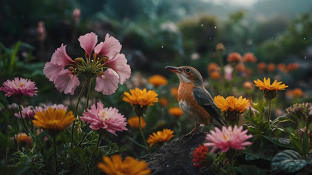 beautiful and colorful meadow with a lot of flowers and grassの素材