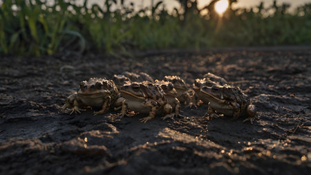 Toads go to the toad migration for matingの素材
