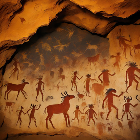 old cave shows stone age painting on wallの素材