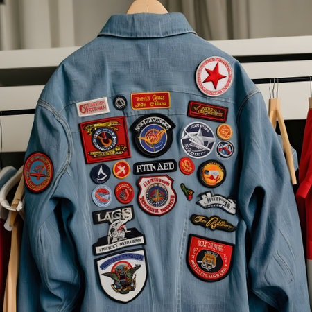 blue military jacket with stickersの素材