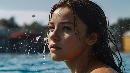 woman is swimming in refresh water in summerの素材