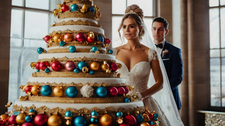 great pyramid sweet wedding cake in hotelの素材