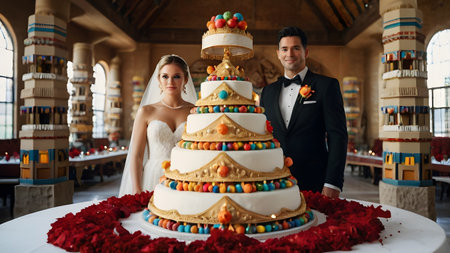great pyramid sweet wedding cake in hotelの素材