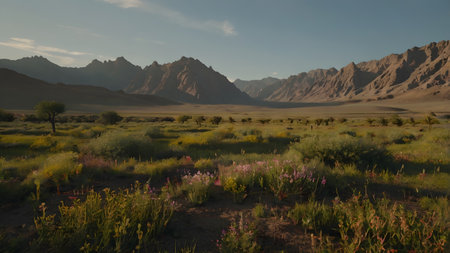wide landscape with grassland and mountainsの素材