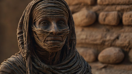 Ancient Egyptian mummy with old bandagesの素材