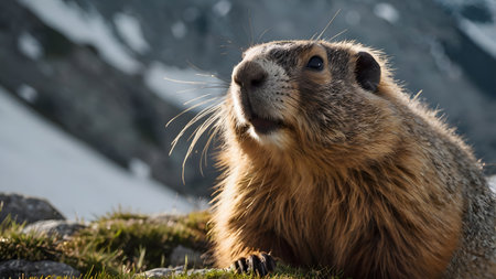 Pretty beaver crawls around and nibbles on treesの素材