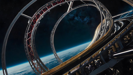 great rollercoaster with people in spaceの素材