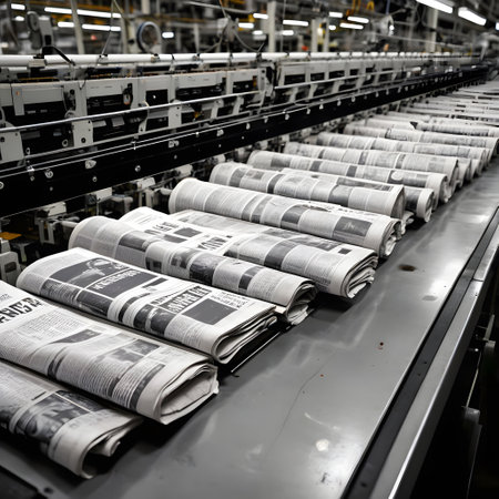 newspaper at morning in Factory at the assembley lineの素材