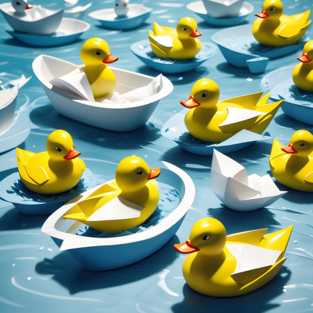 cute rubber dugs swimming in a bathtubの素材