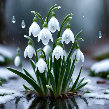 beautiful snowdrops in winter landscapeの素材