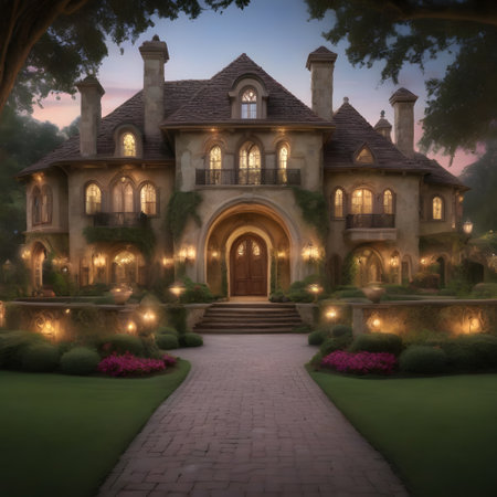 great resort with garden and plants and flowersの素材