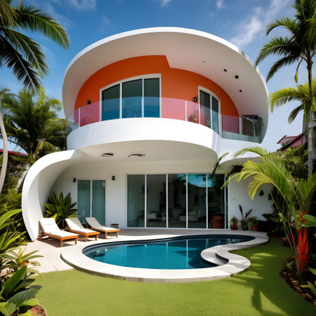 great resort with garden and plants and poolの素材