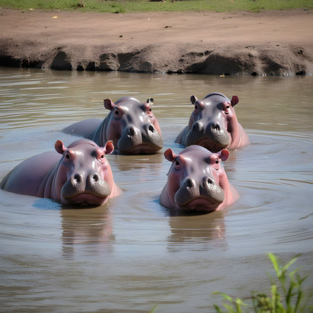 Flowhorse is swimming in the warm river in Africaの素材