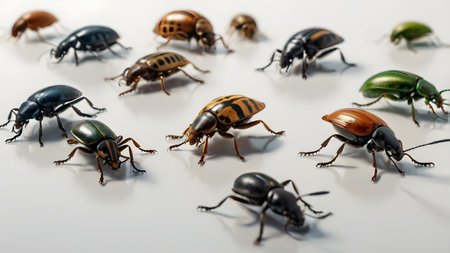 small colorful beetle crawls as a backgroundの素材