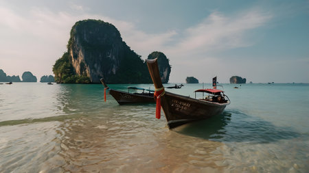idyllic beach and islands in Asia coastの素材