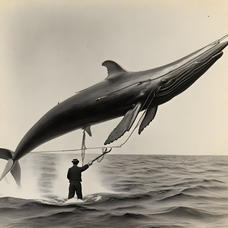 fisherman in a great fight with a large whaleの素材