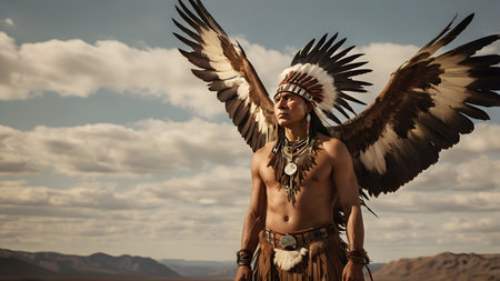 American natives with feathers and necklacesの素材