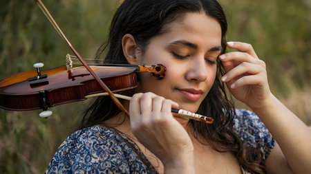 beautiful woman plays classic violinの素材