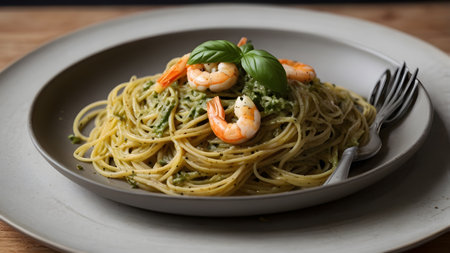 black pan with healthy hot noodles for dinnerの素材