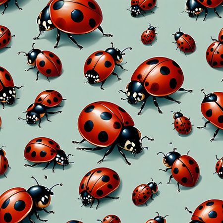 small ladybugs crawling on undergroundの素材