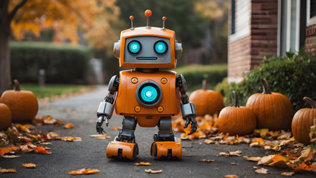 small cute robot is going in halloweenの素材