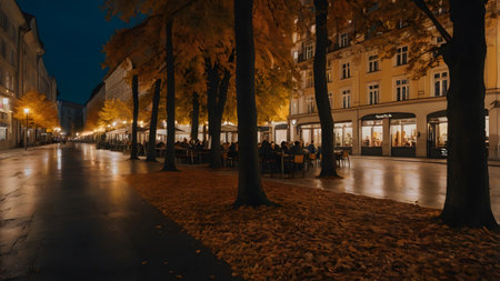 autumn with fallen leaves in Munich, Germanyの素材