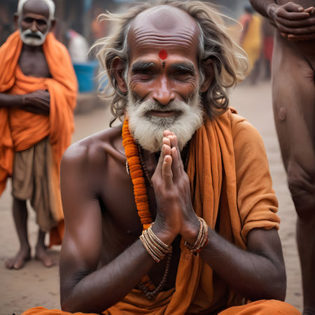 old indian hinduism man is prayingの素材