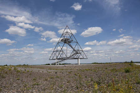 Steel tetrahedron as a landmark of Bottrop on the heapの写真素材