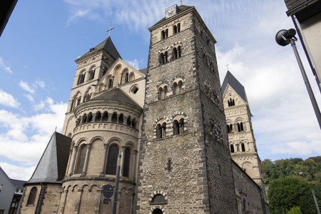 great cathedral with belltowers St. Marien in Andernachの写真素材