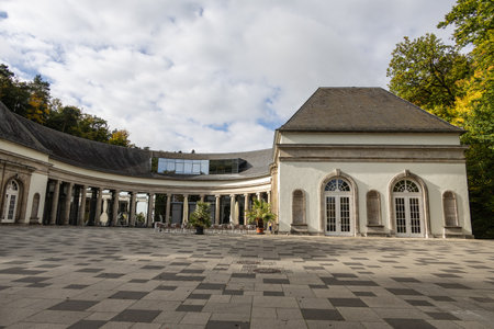 great promemade in spa park Bad Wildungen with foyerの写真素材