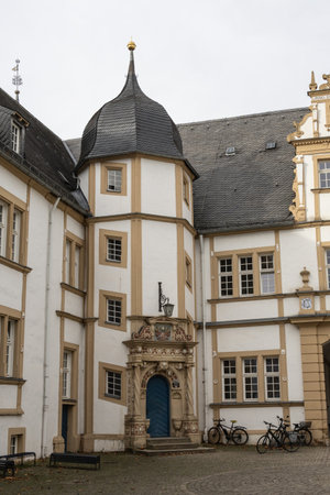 Castle Neuhaus as an old building on a hill in Paderborn, Germanyの写真素材