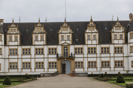 Castle Neuhaus as an old building on a hill in Paderborn, Germanyの写真素材
